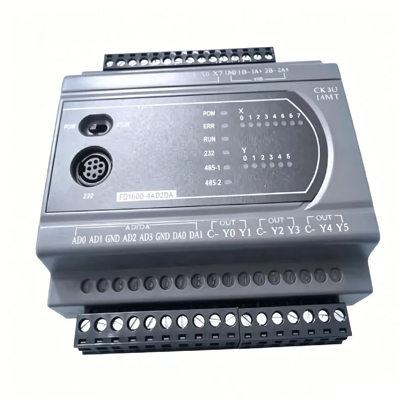 PLC FX3U CK3U 14MR 14MT  8DI 6DO 4AD 2DA RS485 RS232 (MT Y0Y1 200K  Y2-Y5 50K) RTC