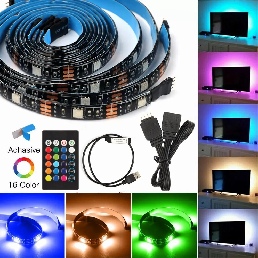 

Светодиодные фонари USB 5050 для 55-75-дюймового RGB-телевизора, светодиодная лента для подсветки, цвет синхронизации музыки для игр/гостиной