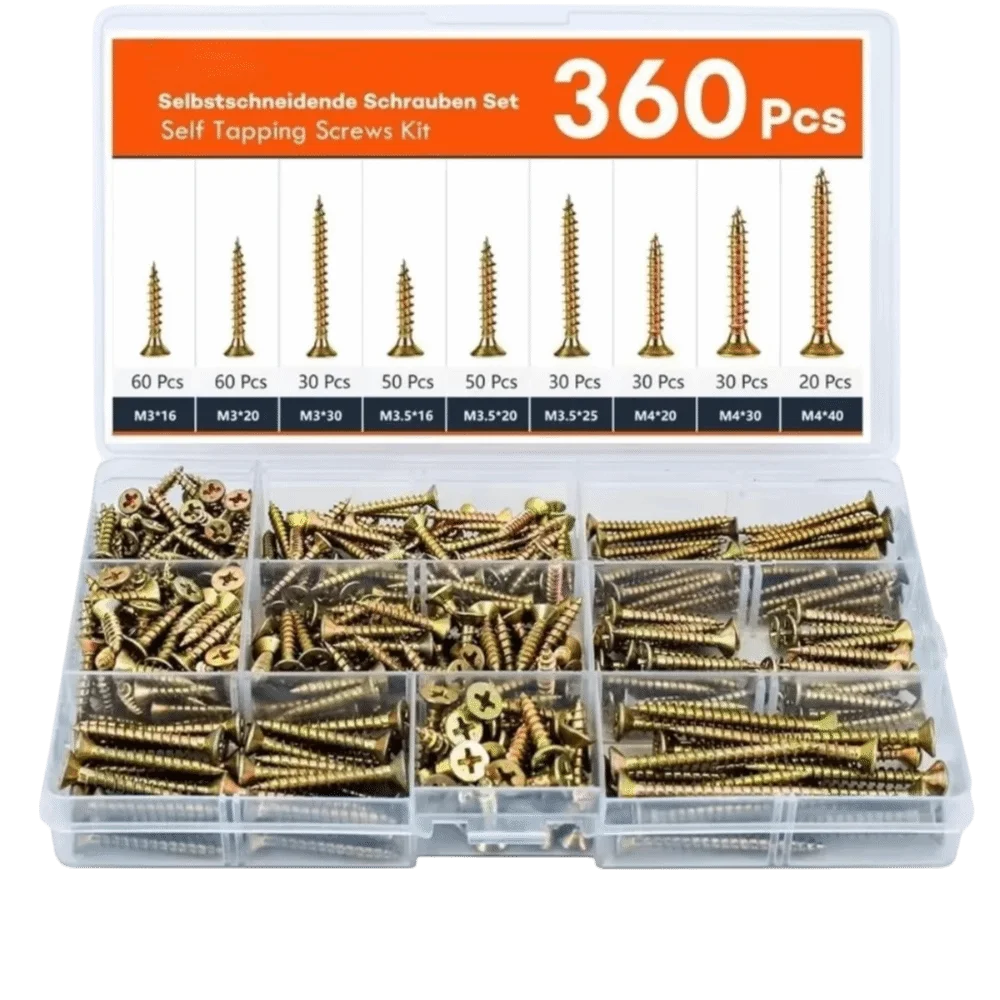 360 PCS M 3.5 Self-Drilling Wood Screws Wood Screw Carbon Steel Deck Screws Self Tapping Coarse Thread Wood Screws Woodworking