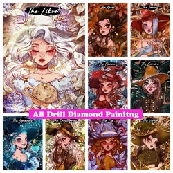 Zodiac Witch 5D DIY AB Drills Diamond Painting Rhinestones Libra Scorpio Aquarius Mosaic Embroidery Cross Stitch Home Decor Gift