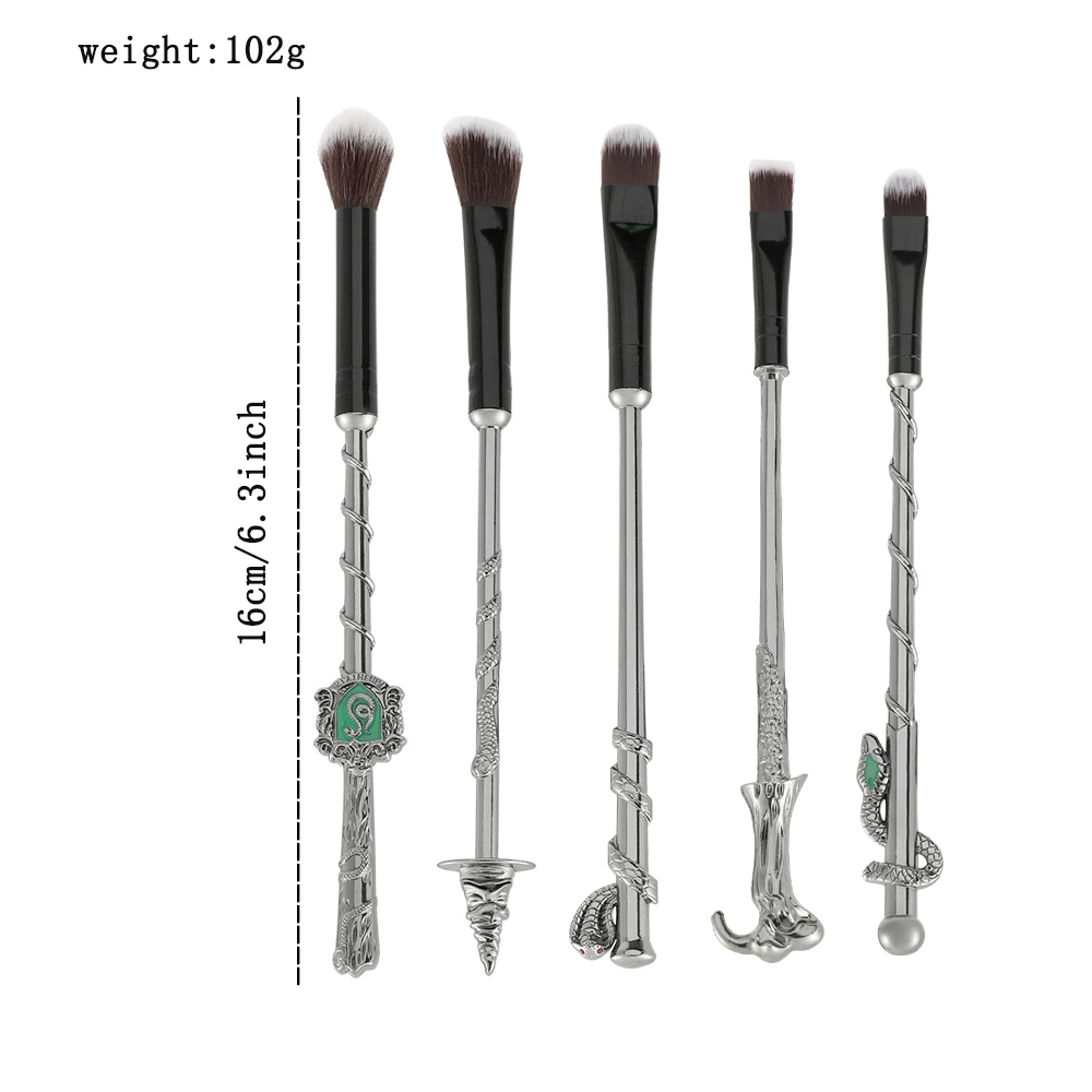 5 peças conjunto de pincéis de maquiagem Harry Potter Slytherin College Snake College pincel de metal exclusivo, adequado para presentes de admissão