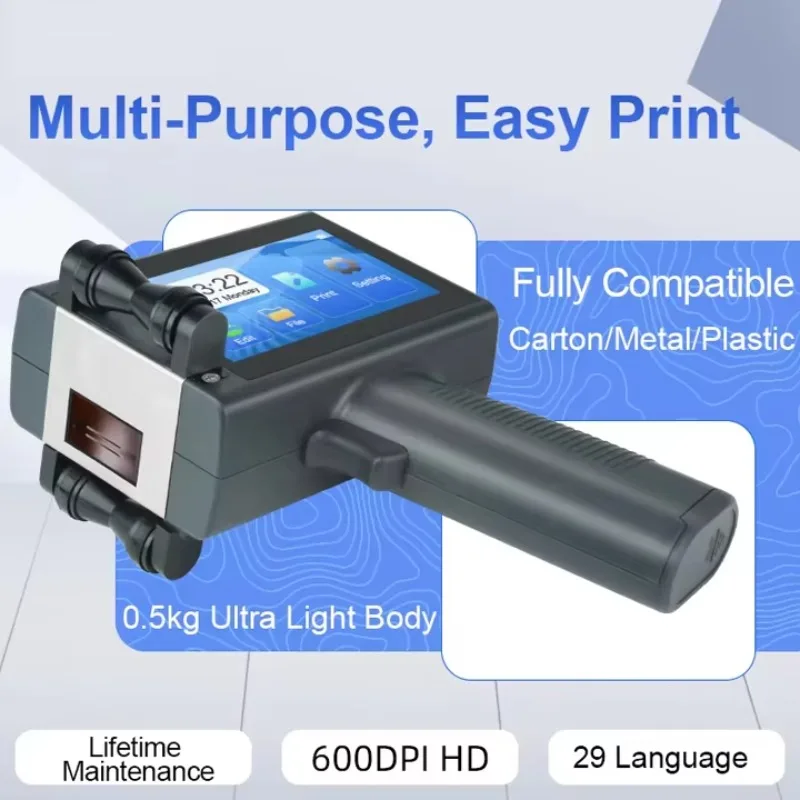 

【2026】2025 Hot Product Handheld Inkjet Printer 600dpi 25.4mm Printing Size Date Number Picture Logo Text Display for Box Bag