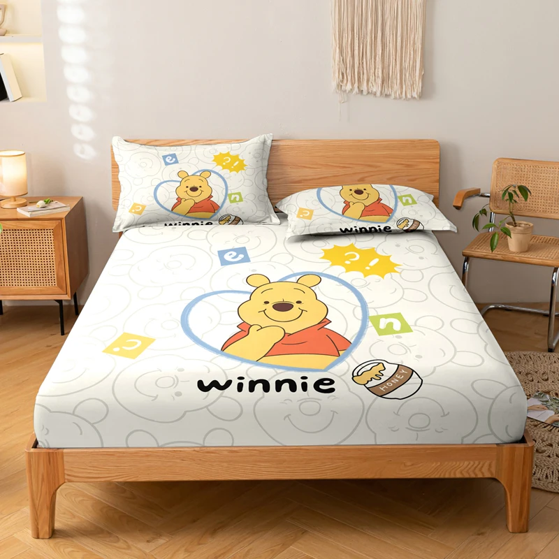 1 cartoon cute Winnie the Pooh pattern digital printed frosted Fitted Sheet,bedroom printed bed cover,bedding(No pillowcase)