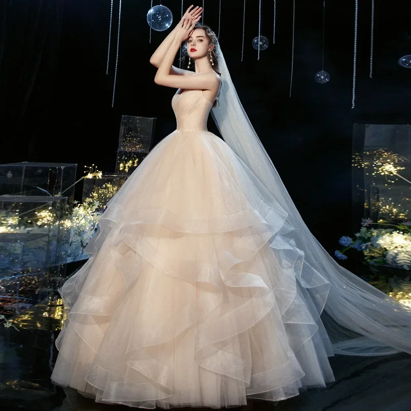 New Bridal Style with Chest Strap V-neck Wedding Dress Mori Dream Super Fairy Ground Light Wedding Dress Elegant Princess Dress