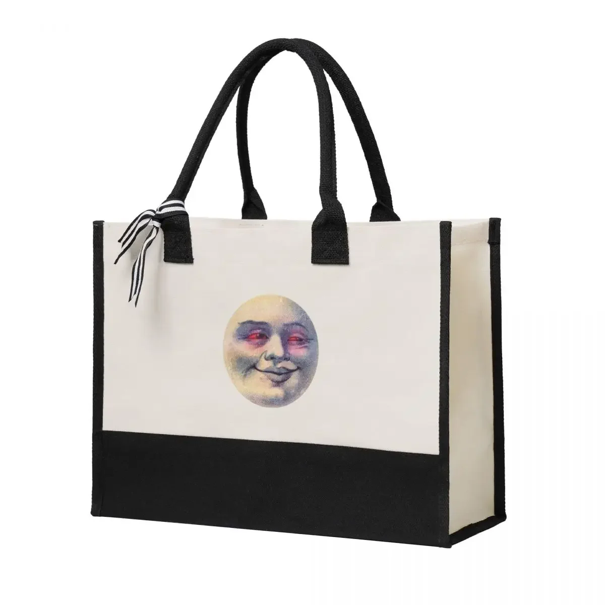 Sac à provisions en toile avec lune aux yeux rouges, grande capacité, brodé sur mesure, cadeaux de qualité, cadeau