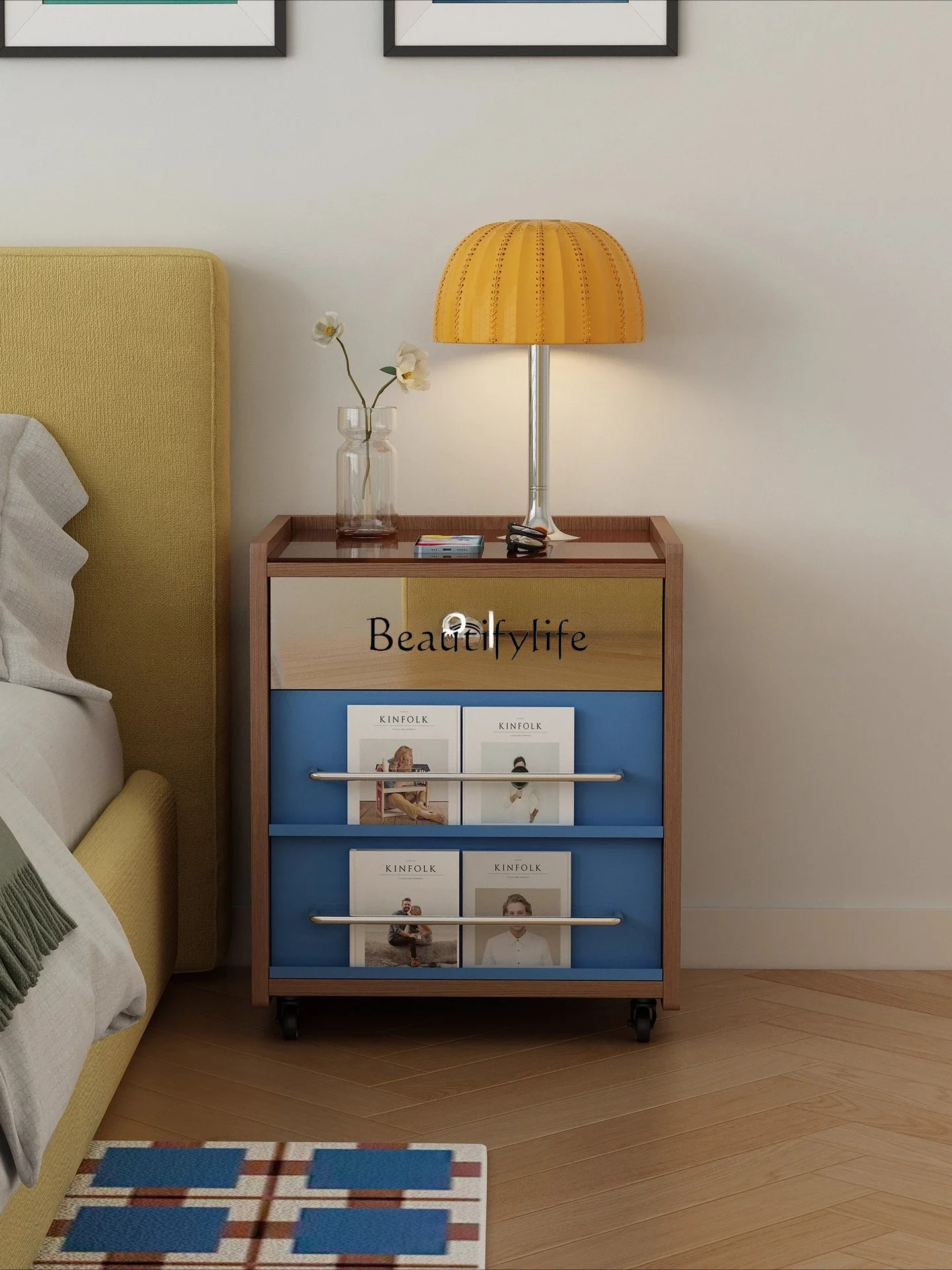 

XX39Ultra-Narrow Bedside Safe Niche Artistic Modern High-End Narrow 40cm Solid Wood Custom L