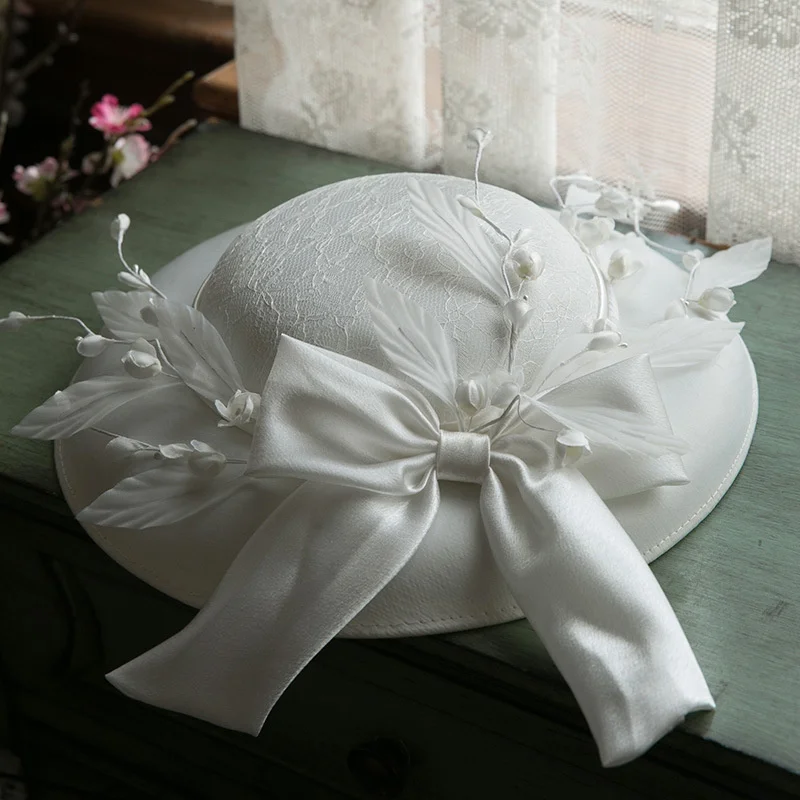 Women Large Brim Fascinator Hat Cocktail Wedding Party Church Headpiece Bridal Headwear Formal White Fedora Hats French Style