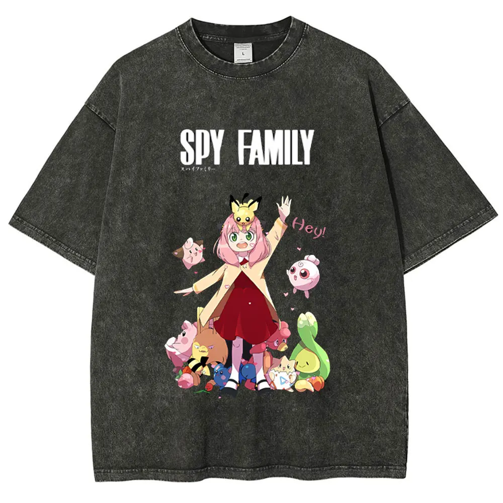 

Men's Oversized T-Shirt Spy Family Print Graphic Vintage Washed Short Sleeve Casual Tops Women Y2K clothes Summer Tees Hip Hop