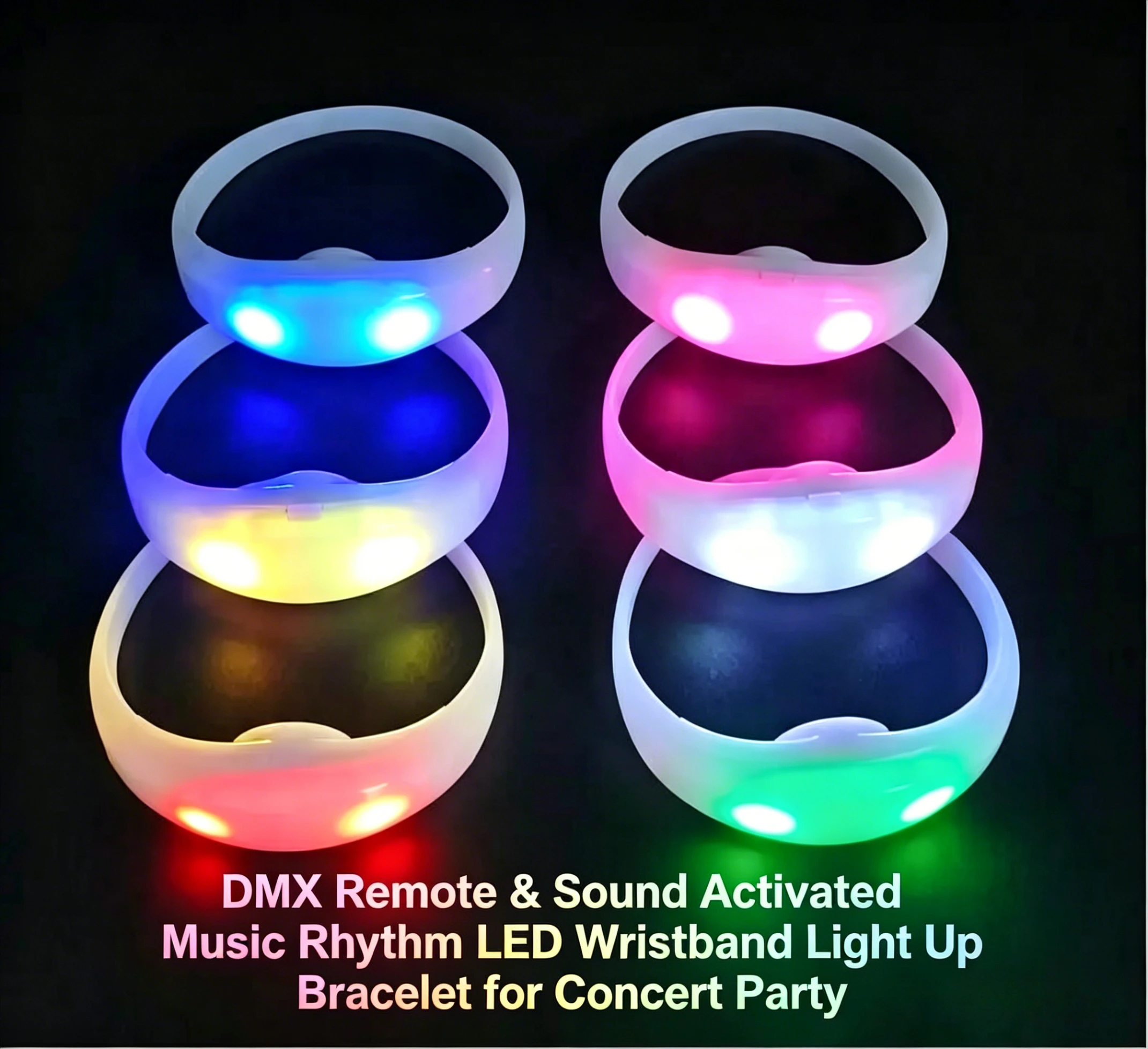 

6-piece set of DMX Voice Controlled LED Bracelet With Music Rhythm Lighting, Suitable for Concerts, Parties, Weddings, Holiday e