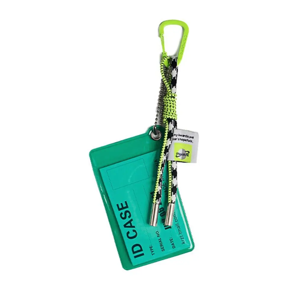 Fluorescent Color Card Holder Lanyard Transparent PVC Material ID Card Strap Bag Charm Metal Keyring Credential Holder