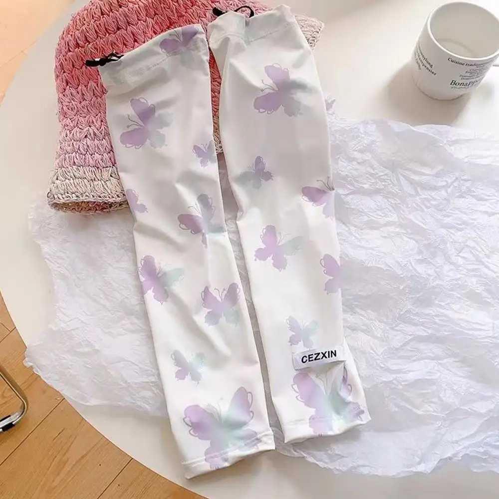 Summer Ice Silk Sunscreen Sleeve Butterfly Print Sun Uv Protection Arm Sleeves Outdoor Driving Riding Arm Sleeves Cover 1 Pair