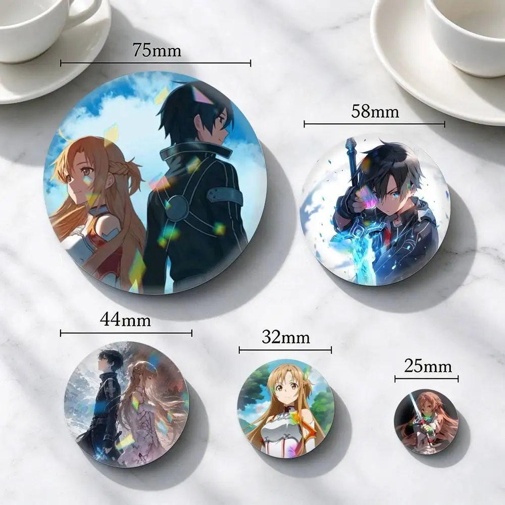 SOA Sword Art O-Online Asuna Kirito  25mm 32mm 44mm 58mm 75mm Brooches Badges Pins for Accessories Gift