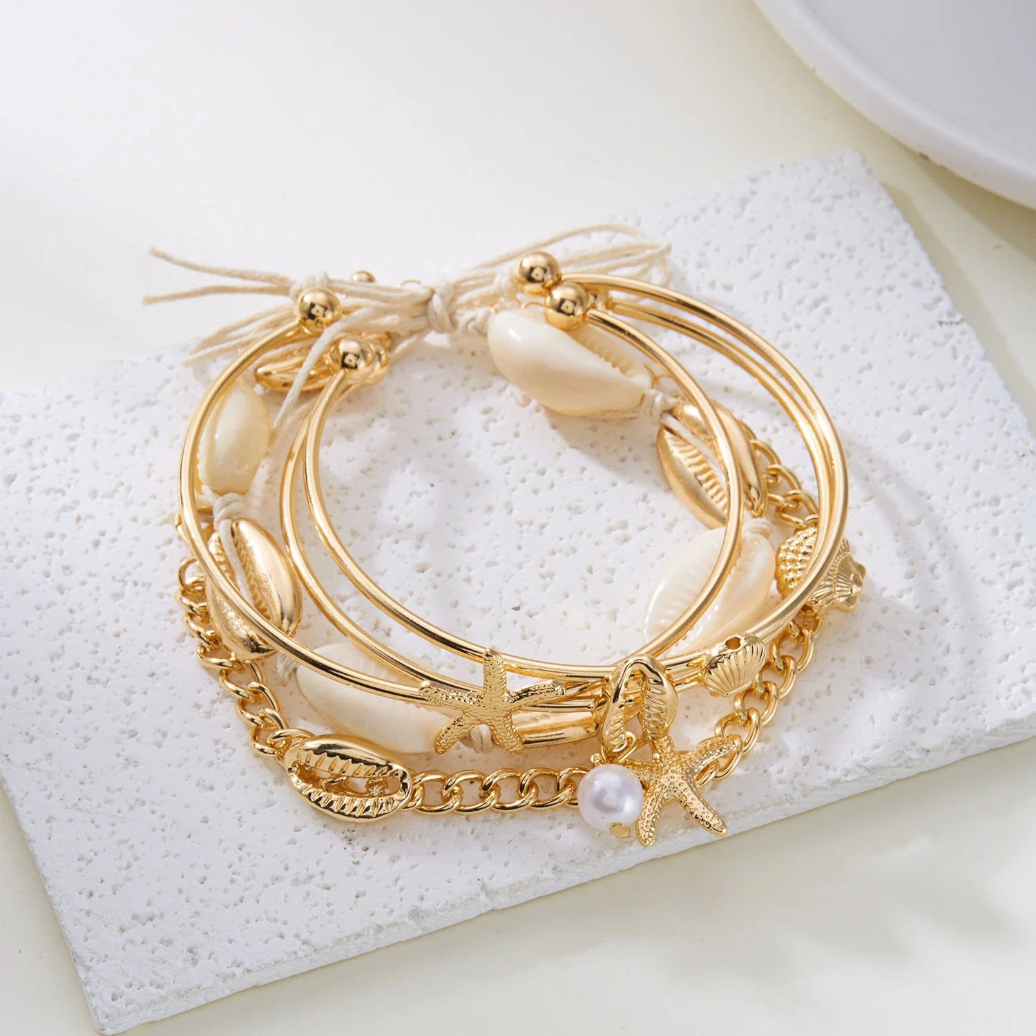 5PCS Bohemian Handmade Shell Armbänder Set für Frauen Luxus Seestern Shell Anhänger Armband Sommer Strand Schmuck Zubehör – Detail 6