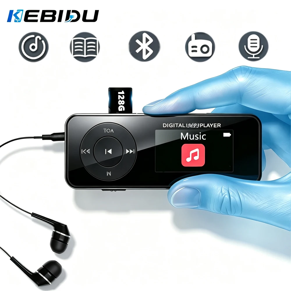 KEBIDU Bluetooth MP3 Music Player Portable Sports Walkmen Hifi Sound Mini MP3 Player Speakers Support E-Books Recording FM Radio