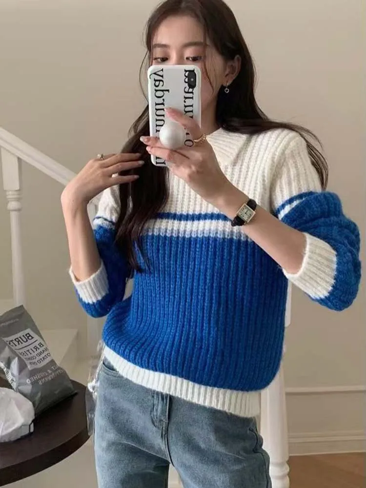

New 2025 Autumn Sweater Women Patchwork Color Casual Loose Sweaters Pullovers For Women Korean Style Loose Women's Sweaters