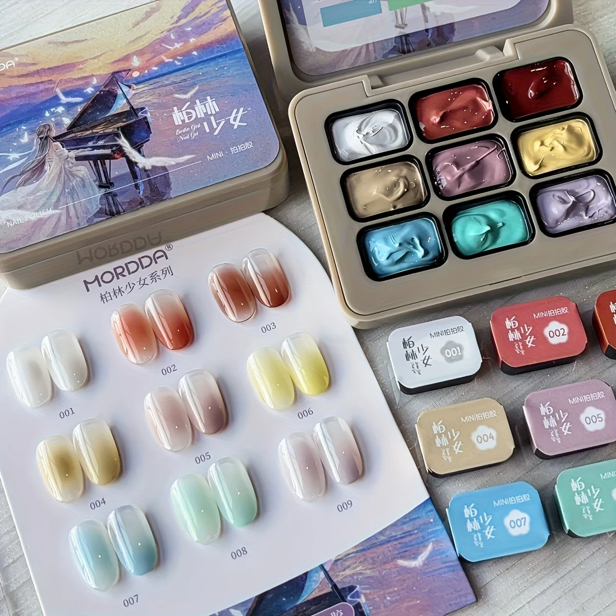 MORDDA-pegamento para uñas Berlín, 9 colores, difuminado enlatado, alta saturación, Popular, semisólido, pegamento para esmalte de uñas, salón de uñas DIY