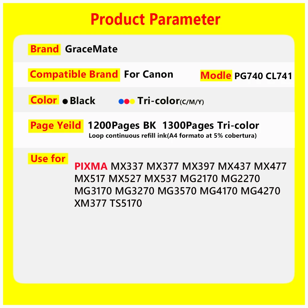 GraceMate PG740 CL741 pg740 741 Ink Cartridge Compatible for Canon Pixma MG2170 MG2270 MG3170 MG3270 MG3570 MG3670 MG4170 MG4270