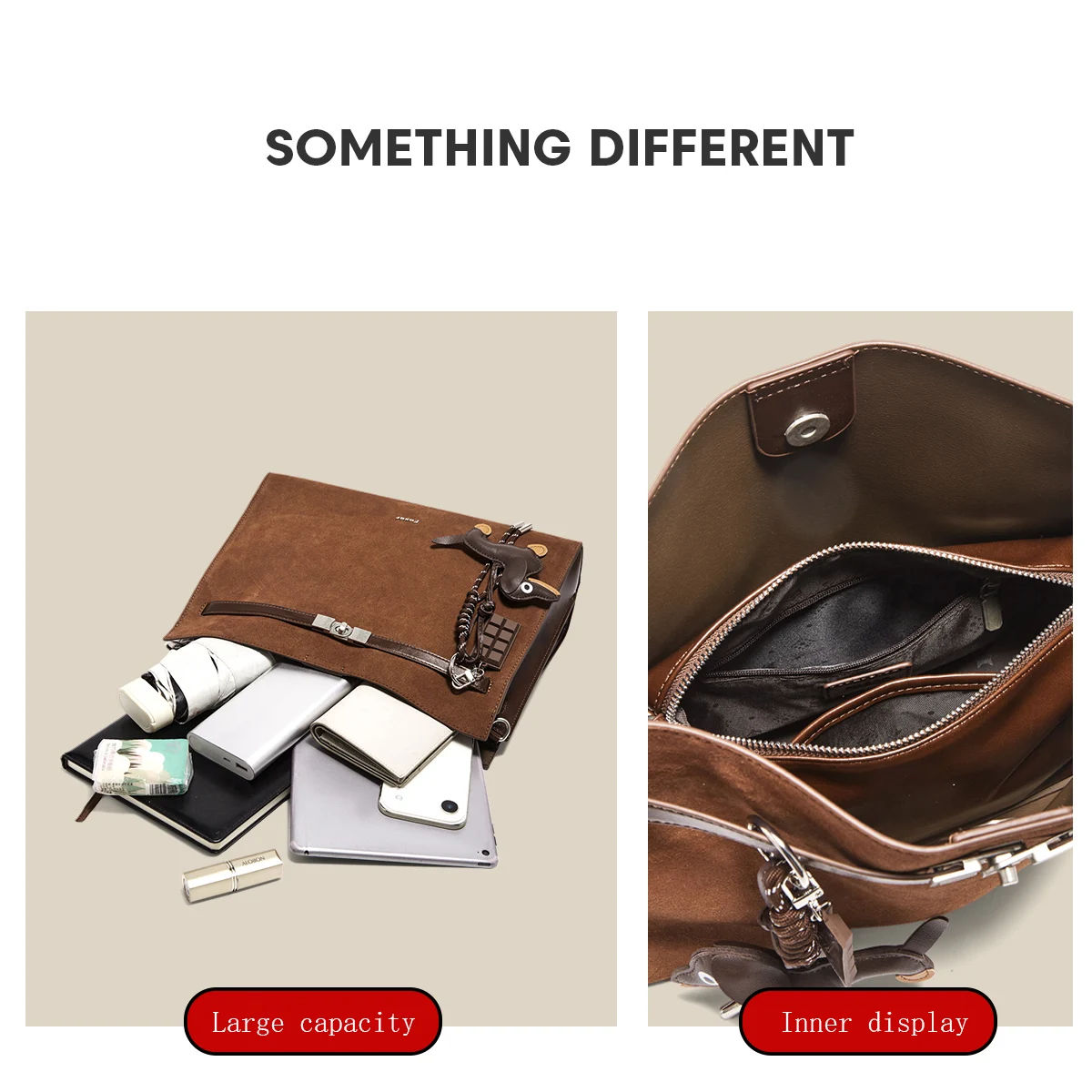 FOXER Vintage Women Tote Bag Autumn Winter Artificial Leather Shoulder Bag Large Capacity Commuter Handbag Retro Ladies Purse