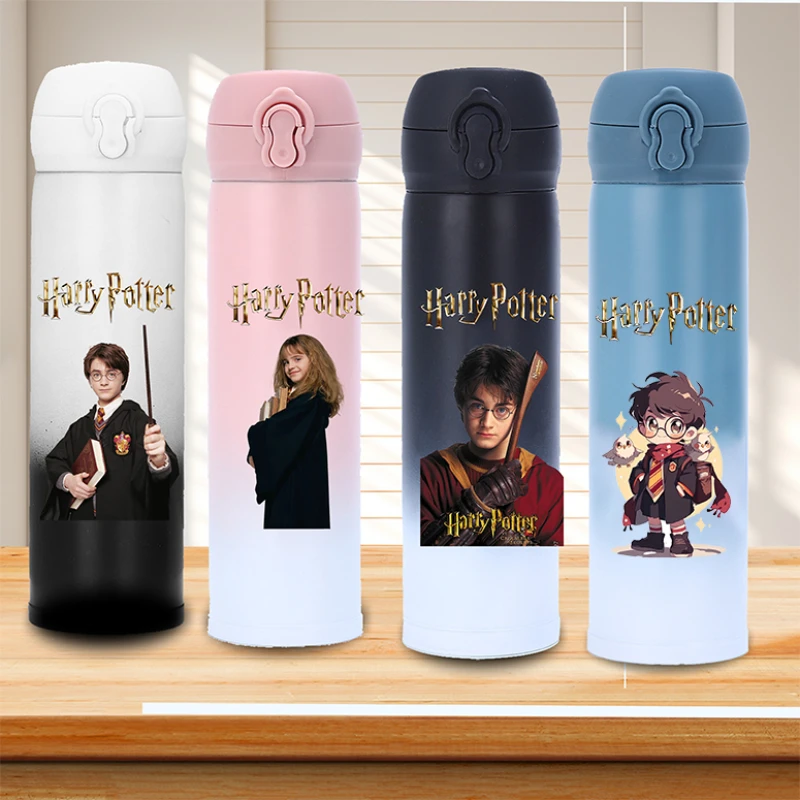 Miniso Harry Potter deportes al aire libre 500ML304 botella de agua de dibujos animados de gran capacidad de acero inoxidable taza para beber regalo para niños
