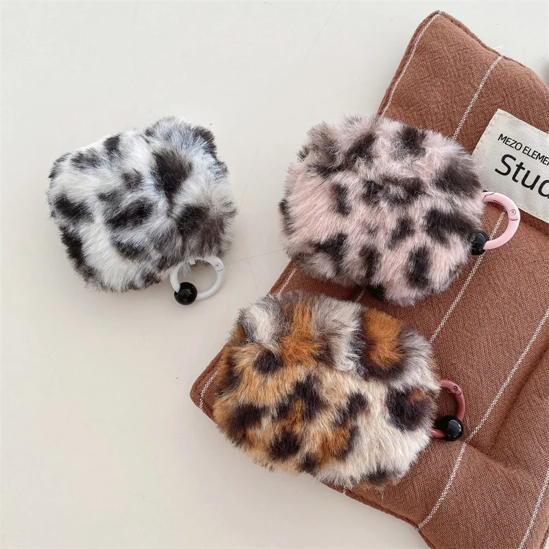 

For Airpods 4 Case 2024,Cute Pink Leopard Plush Protective Earphone TPU Cover For Airpods Pro 2 Case For Girls Women Funda