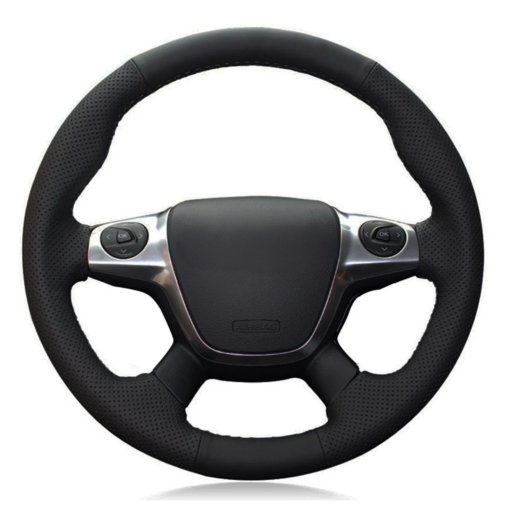 

Чехол рулевого колеса автомобиля черная натуральная кожа для Ford Focus 3 2012-2014 KUGA Escape 2013-2016 C-MAX 2011-2018