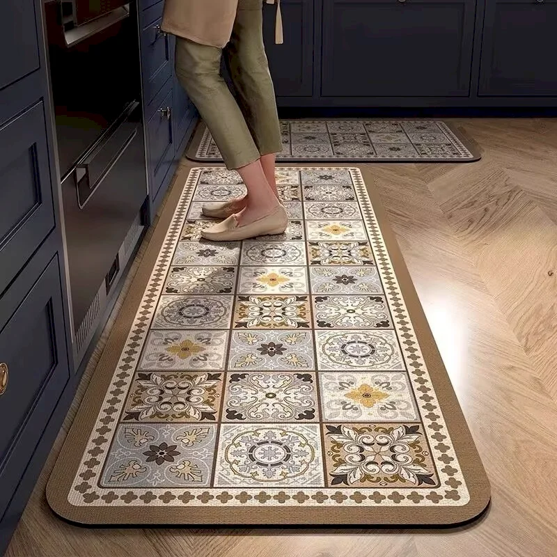 VIKAMA Kitchen Rug Vintage Moroccan Tile Pattern Non‑Slip Runner Mat Anti‑Fatigue Floor Carpet For Kitchen Home Decor
