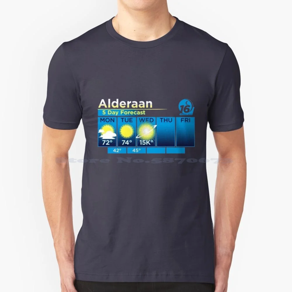 Alderaan Weather Forecast T Shirt 100% Cotton Tee Alderaan Forecast Heat Warm Hot Weatherman Destroyed Death Star Laser