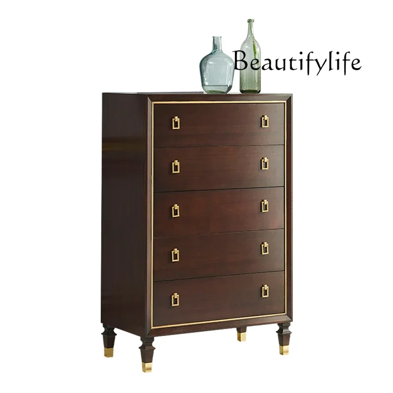 X35 Light Luxury Chest Of Drawers Solid Wood Bedroom Storage Cabinet Modern Simple Living Room Bucket Cabinet Italian Style