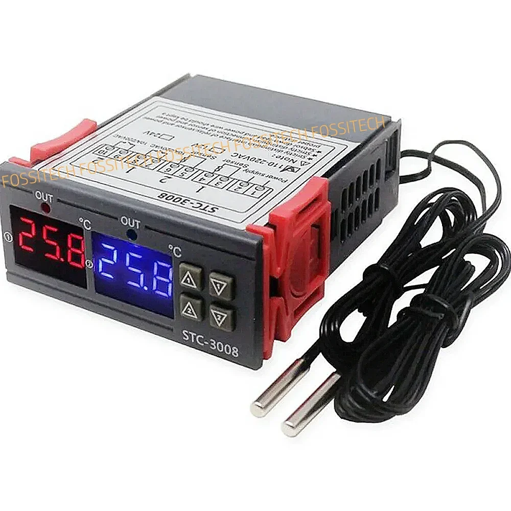 STC-3008 Цифровой 2-канальный переменный/постоянный ток с двойным дисплеем, регулятор температуры, двойной регулятор температуры инкубации