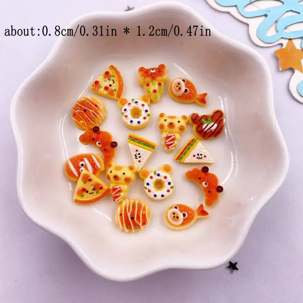 50pcs Resin Colorful Mini 3D Simulated Bread Nail Art Decor Donuts Pizza Biscuit Flat back Scrapbooks DIY Jewellery Decor Crafts