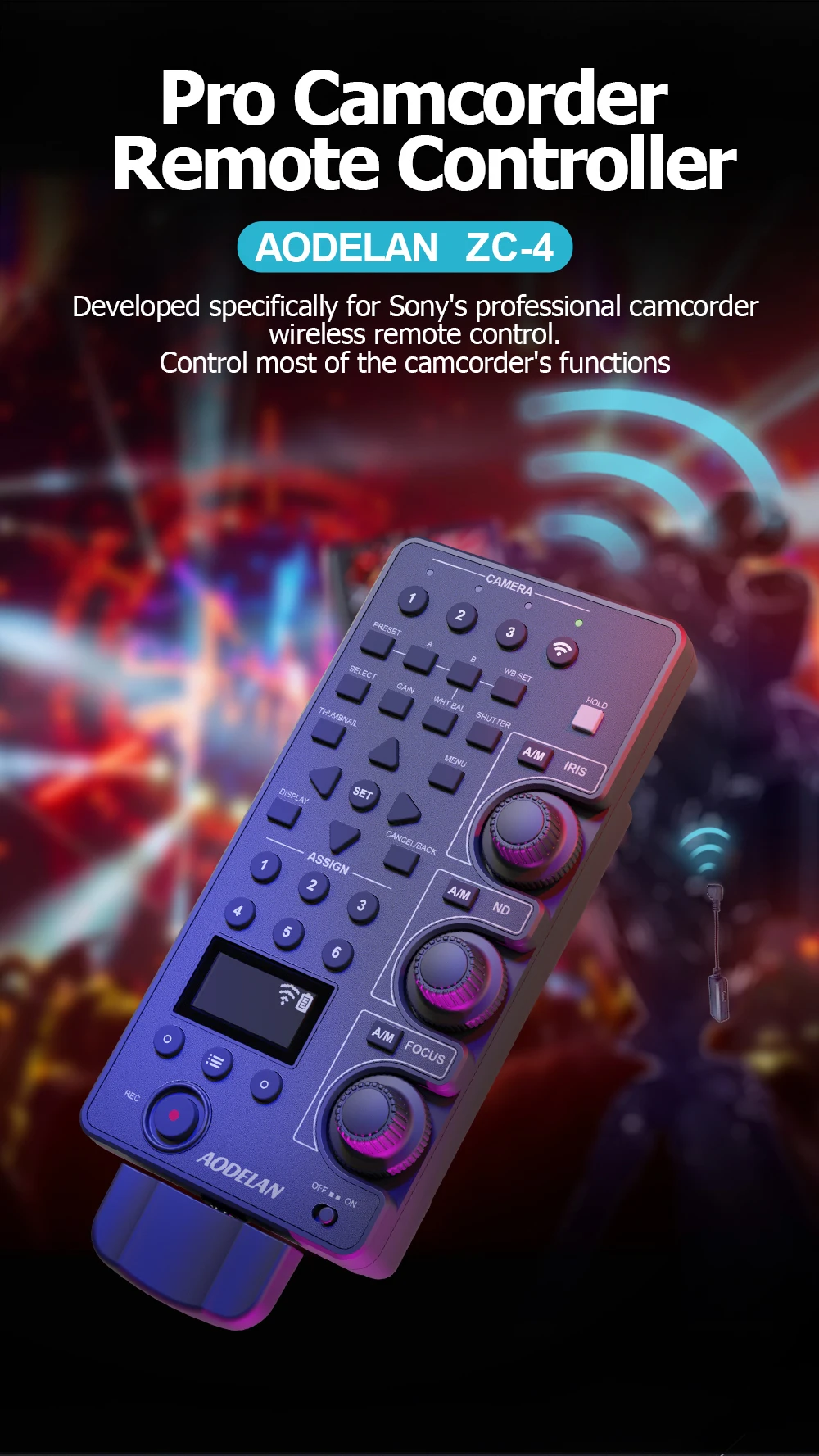 ZC-4 für Sony Camcorder Lanc Zoom Controller ersetzt Sony RM-30BP für Videozoom, Fokus, IRIS, Aufnahme, ND, Weißabgleich – Detail 2