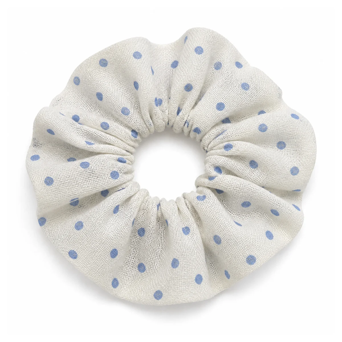 warm-ivory-misty-periwinkle-blue-polka-dot-wide-single-layer-hair-scrunchie