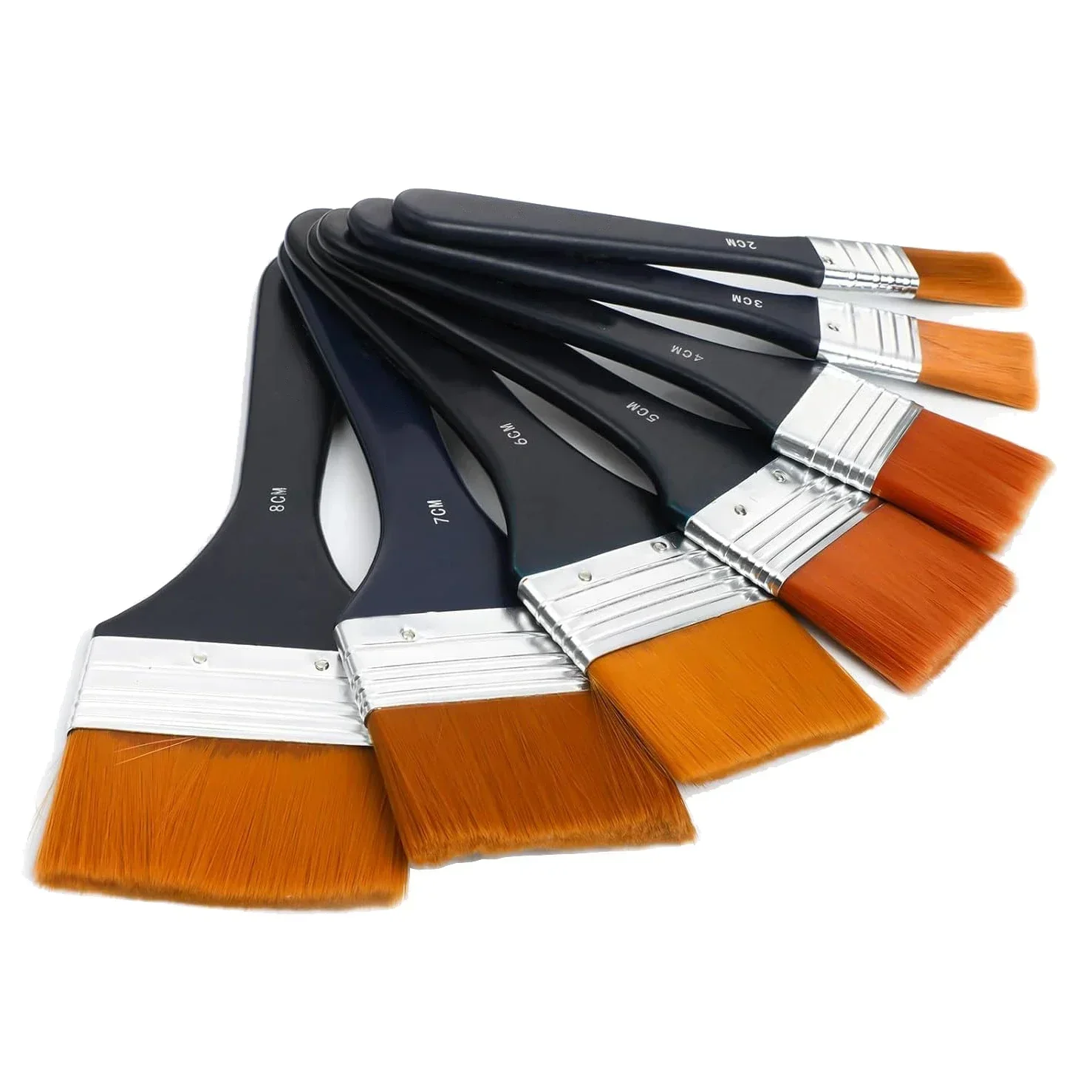 6 Pcs Nylon Hair Flat Head Set Oil Painting Board Brush Short Birch Rod Water Powder Acrylic Background Brush Artist's Supplies