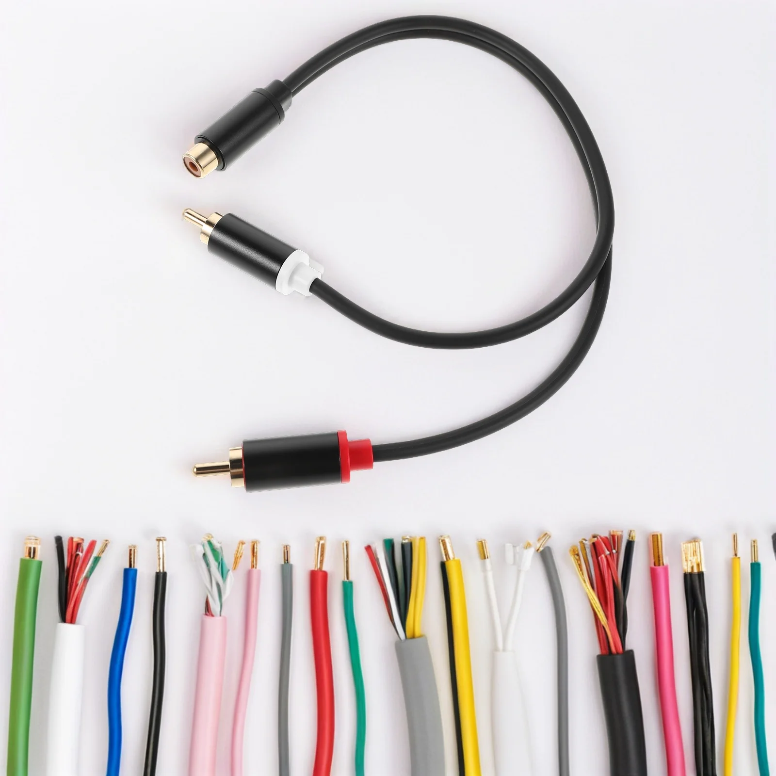 

0.3M Car Audio Modification RCA Cable Gold Plated Dual Male Connector Female Splitter Stereo Speaker Wire Adapter Y Shaped