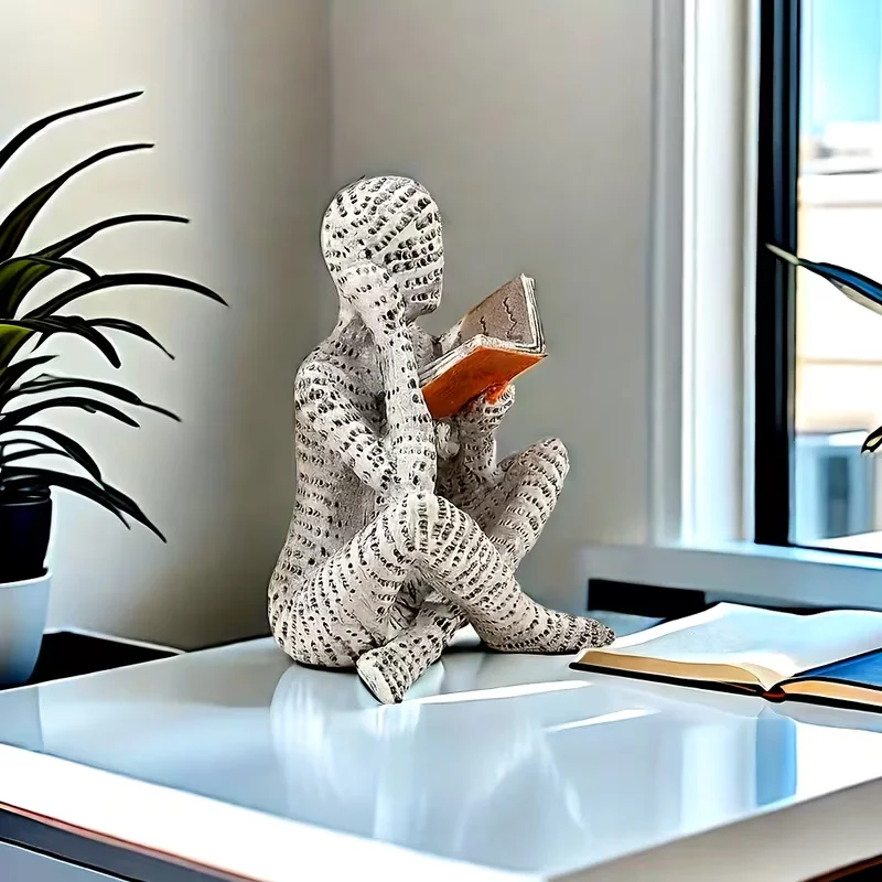 Eine abstrakte, buchförmige männliche Lesefigur – eine einzigartige „Leser“-Skulptur, eine Lesefigur zur Heimdekoration – Detail 5