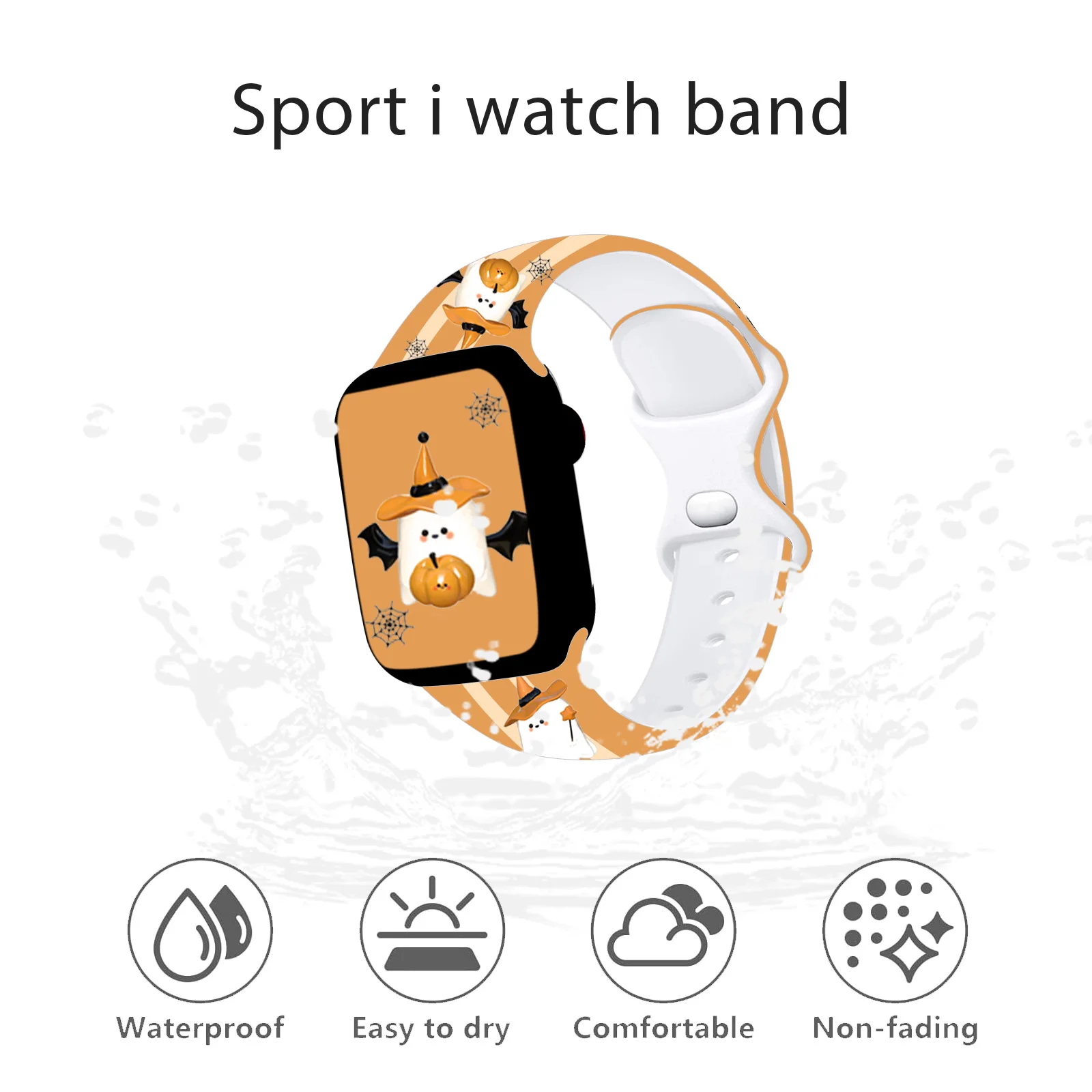 Cinturino in silicone stampato con fantasmi misteriosi per Apple Watch 11 10 9 8, cinturino serie Halloween per cinturino iWatch 46/44/42/41mm