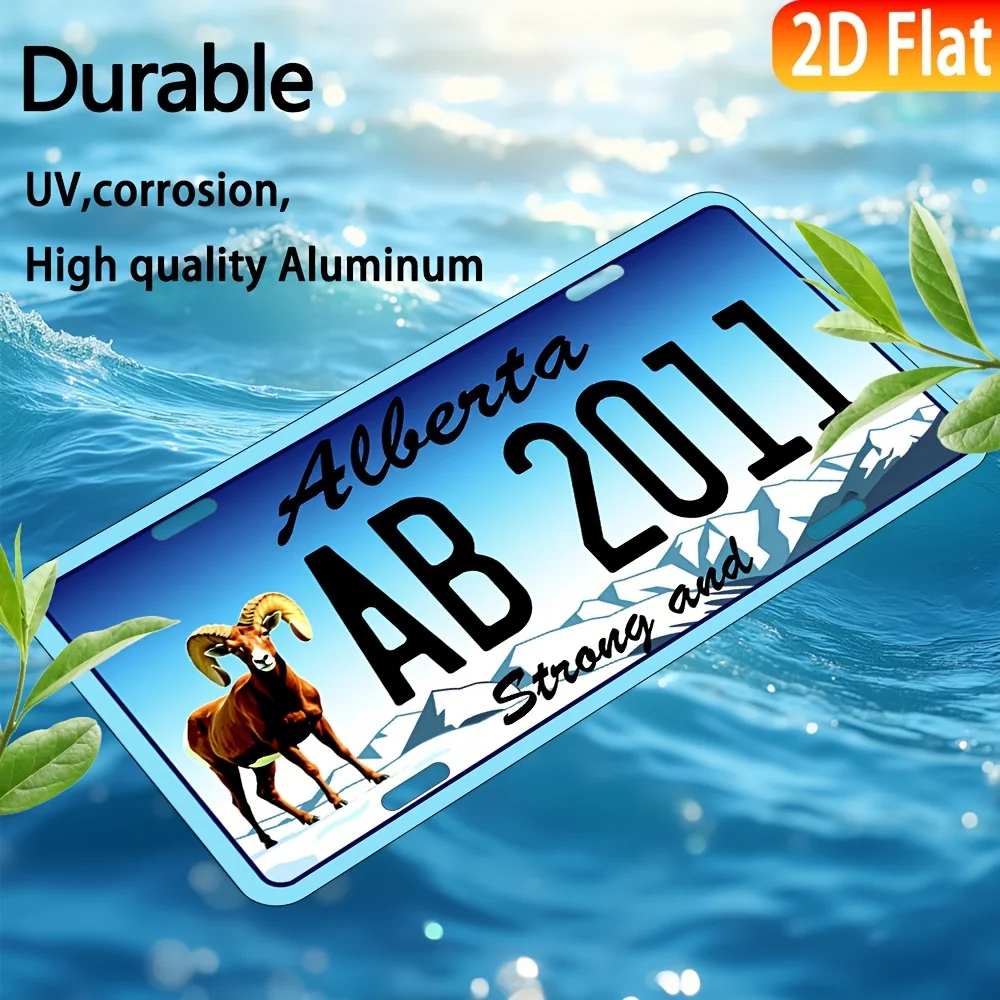 لافتة لوحة ترخيص فنية جدارية معدنية من ألبرتا - لوحة زخرفية من الألومنيوم مع تصميم جبل وأغنام كبيرة، مثالية للمنزل، #5