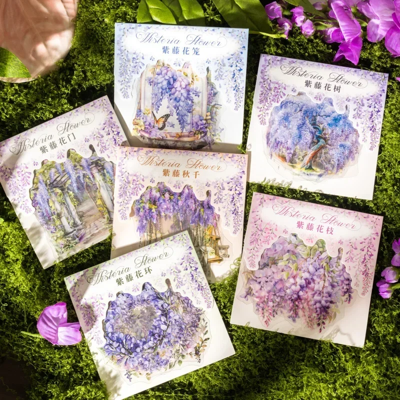 10pcs per Dream Writing Wisteria Wreath Handbook pack PET Flower Landscaping Sticker Stickers Scrapbook 132*110MM