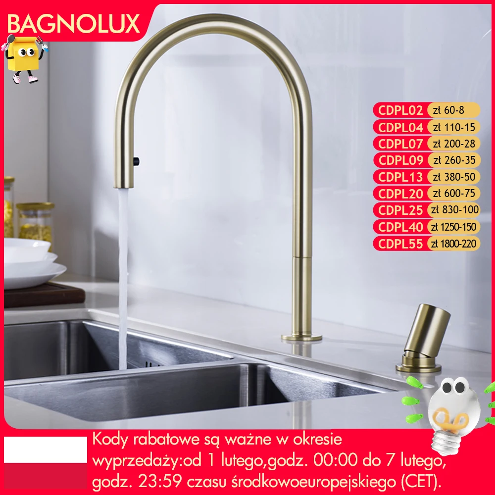 

Матовый золотой кухонный кран, невидимый выдвижной спрей-смеситель с двойным отверстием, с одной ручкой, Твердый латунный кран для горячей и холодной раздельной раковины