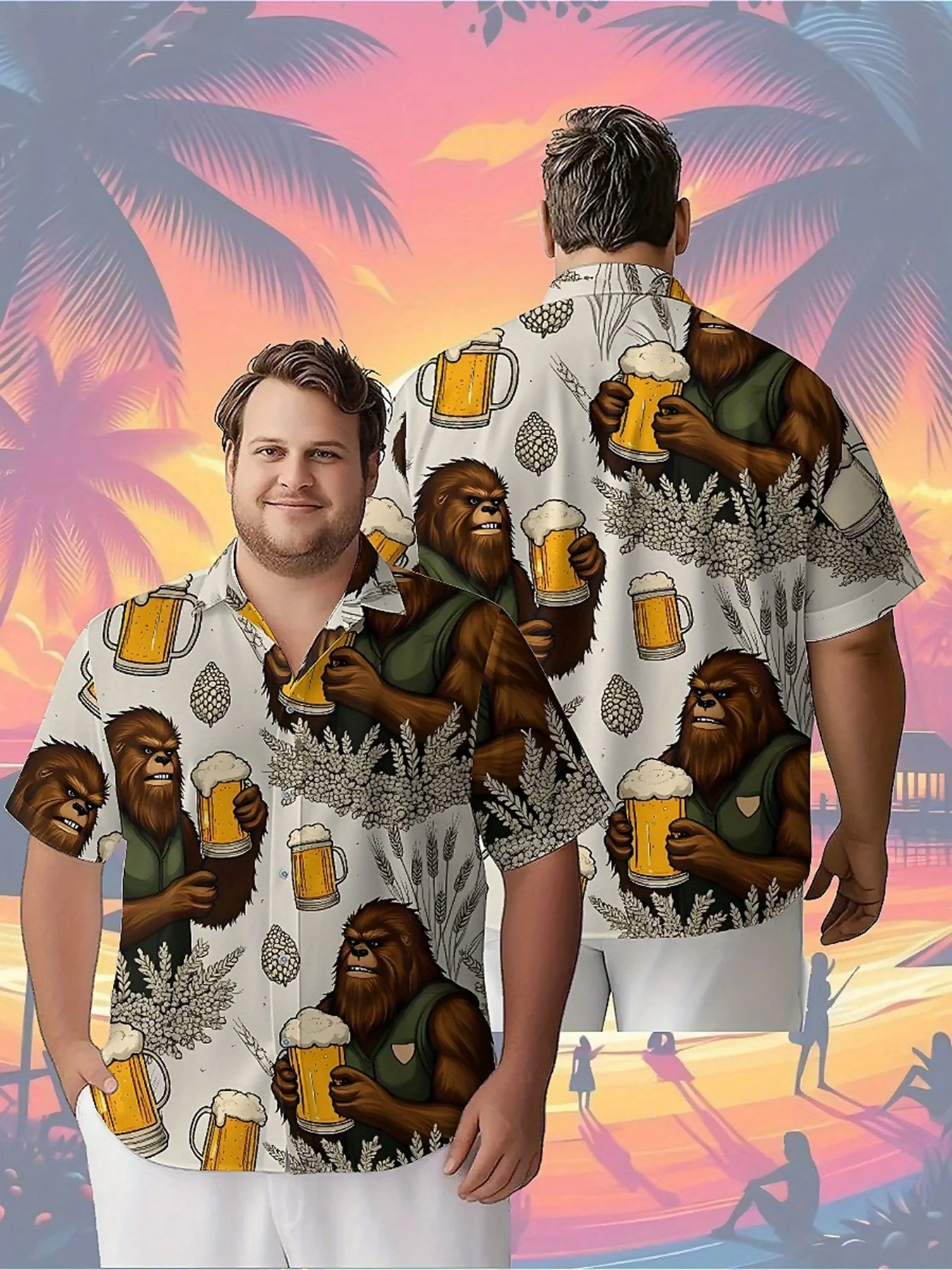 Men's Plus Size Hawaiian ShirtsSasquatch Beer Festival Carnivalpattern,Premium Comfort Youth Clothes,Streetwear Y2K Tops