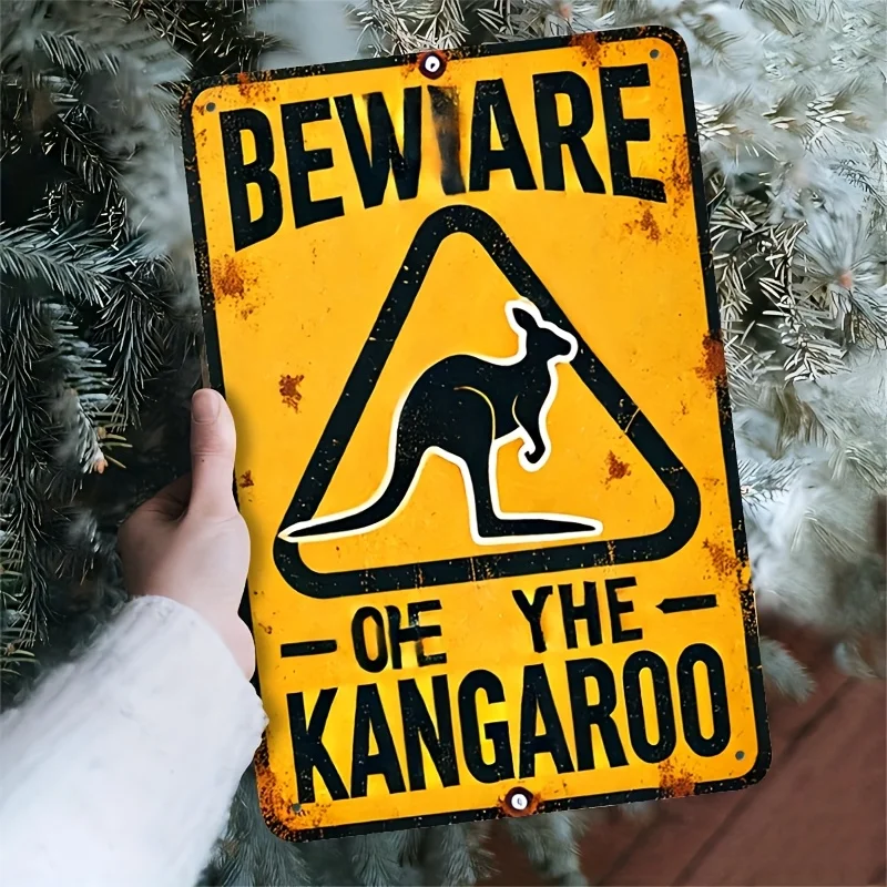 1pc A Retro Kangaroo Caution Sign - Metal Wall Decoration, Plaque Suitable for Home, Bar, Cafe, or Outdoor Garden