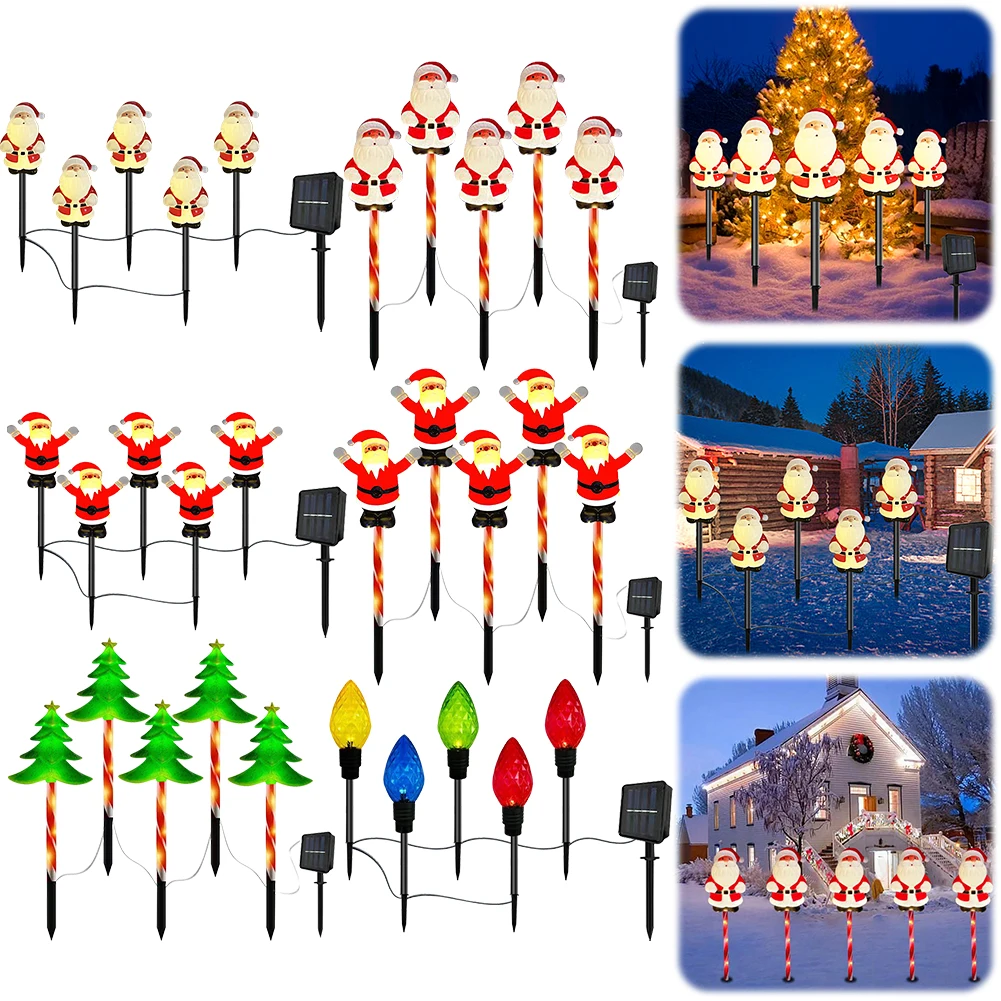 Santa Claus Christmas Pathway Light IP65 Waterproof Yard Stake Light 8 Light Modes Decorative Solar Lamp for Xmas Holiday Party