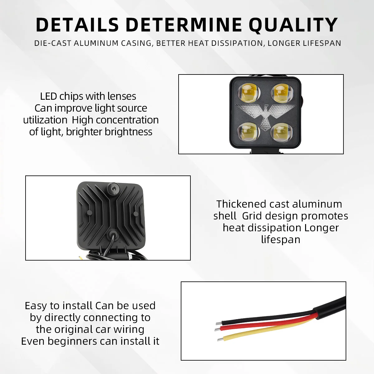 High Brightness LED Work Light for Motorcycle For Tractor Truck ATV Off Road Vehicles Auxiliary Aluminum Alloy Body