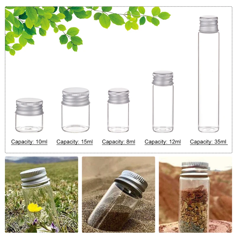 20 Pack Tiny Glass Bottles Sample Vials Glass Bottles with Aluminum Screw Top Lids for DIY Jewelry Accessories