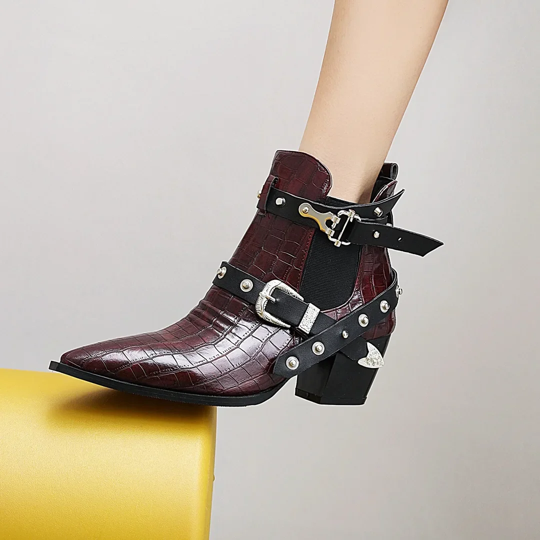 Large Women's Shoes 34-50 Foreign Trade Belt Buckle Short Boots European/american Retro Western Cowboy Boots