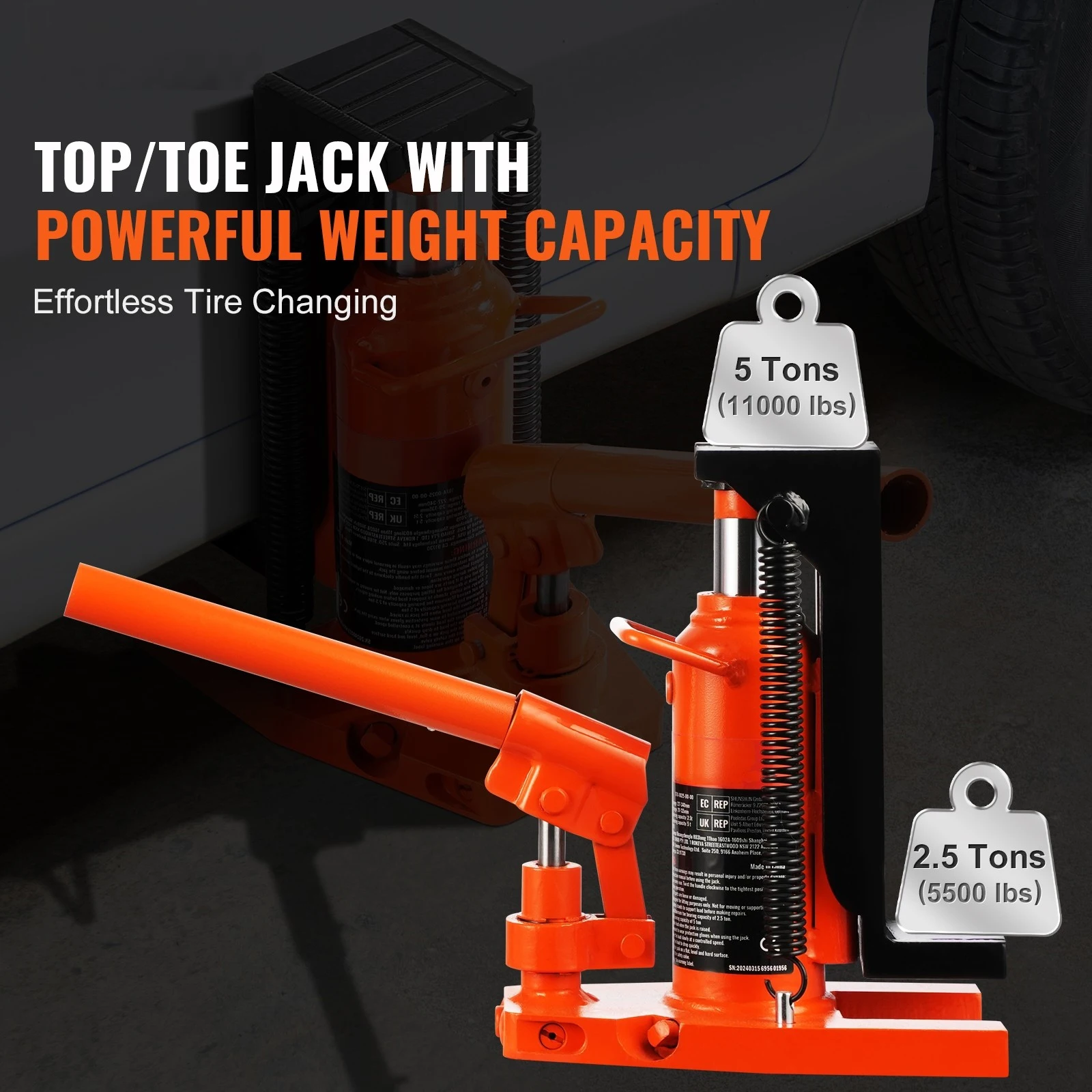 SucceBuy Hydraulic Toe Jack 2.5 Ton On Toe Toe Jack Lift 5T On Top Lift Capacity Machine Jack 0.8-5.3 in Toe Height 8.9-13.4 Top