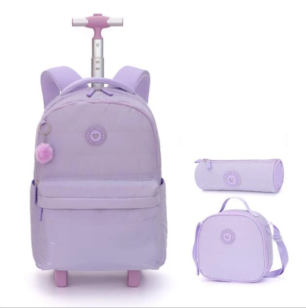 Mochila com rodas de 18 polegadas para meninas, estudantes escolares, livros, laptop, mochila sobre rodas, carrinho escolar, bolsa de viagem curta