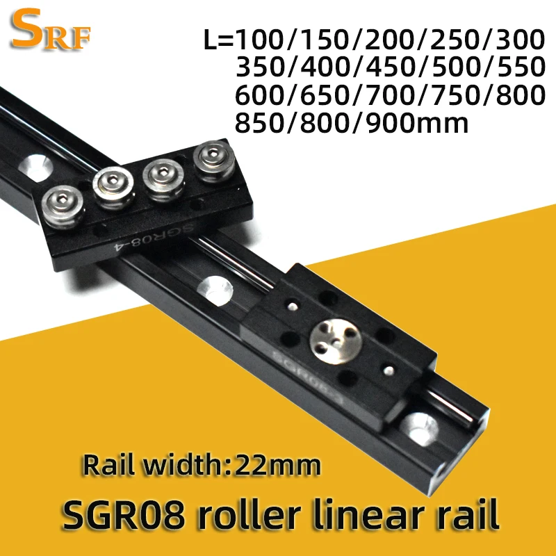 

Mini Roller Linear Guide Rail SGR08 100mm 200mm 300mm 400mm 500mm Wheels Slide Block Rectanlgle rail Slideway Sliding table