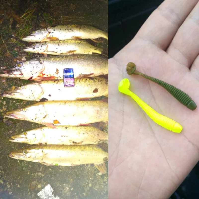 Señuelos blandos en espiral de 47mm, anzuelo de plantilla de 0,7g, cebo de silicona para lubina, trucha, cola en T, Swimbait, aparejos de Pesca