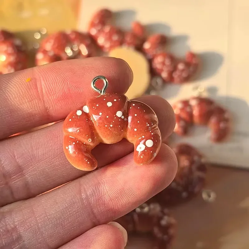 10Pcs Kawaii Flatback Croissant Bread Resin Charms Cute Simulation Food Pendants DIY Findings For Handmade Earrings Jewelry